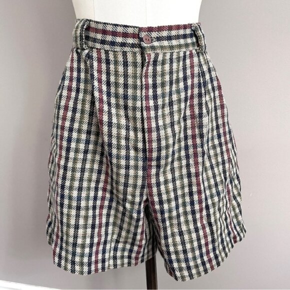 Vintage Multicoloured Pleat Front Wool Blend Shorts - M / 8-10 / 30" Waist - Picture 3 of 13